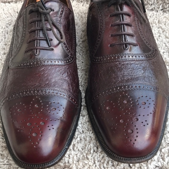 Moreschi Burgundy Brown Peccary & Calfskin Cap-toe Oxfords Brogue size 10 1/2